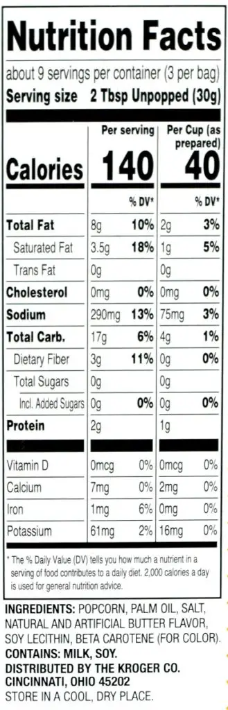 Kroger Microwave Popcorn Nutrition Facts