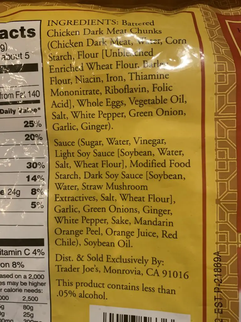 Trader Joe's Orange Chicken Ingredients