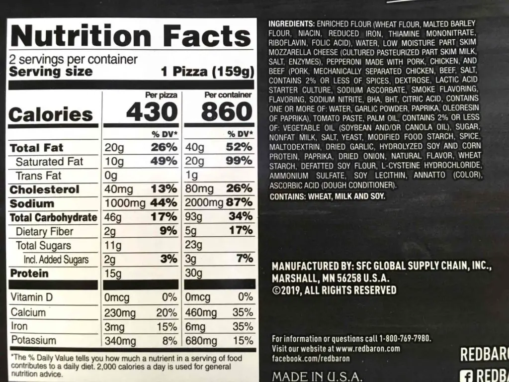 Red Baron Deep Dish Pizza Nutrition and Ingredients