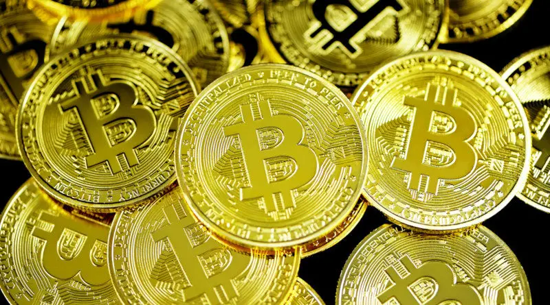 Bitcoins On Black Background