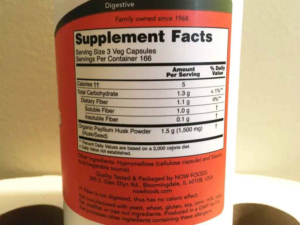 NOW Psyllium Husk Caps Supplement Facts