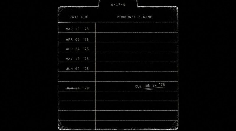 A library checkout card with dated entries, symbolizing knowledge circulation, institutional memory, and procedural access.
