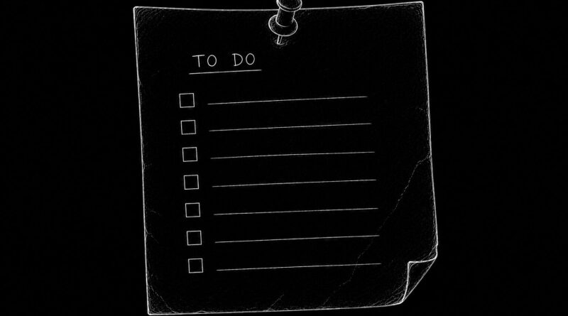 A pinned to-do sheet with checkbox items, symbolizing externalized intention, procedural order, and task-based cognition.