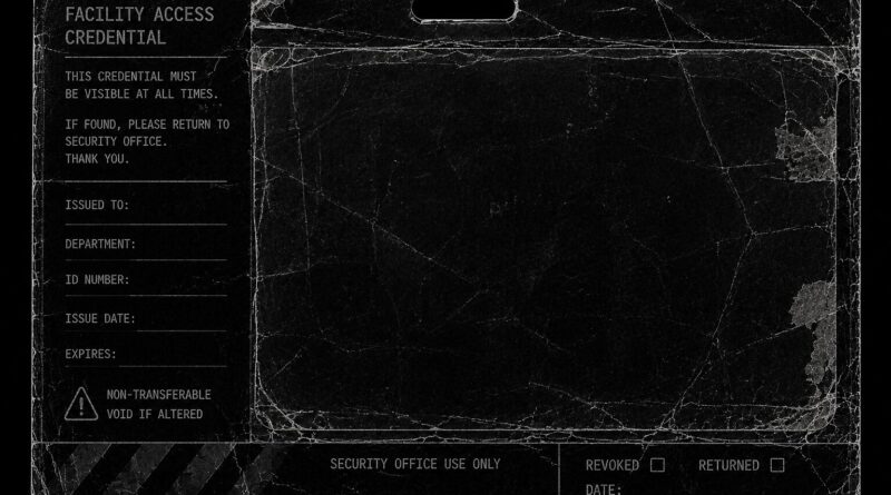 An empty credential holder on a black background, symbolizing absent identity and detached procedural systems.