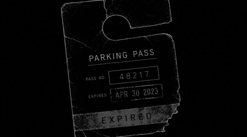 An expired parking pass outlined in white on black, symbolizing outdated access, temporal drift, and procedural expiration.